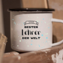 Emaille-Tasse Mix & Match LEHRER/IN - Wunschtext, 2 Farben