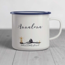 Emaille-Tasse "WELCOME aboard" mit Name,...